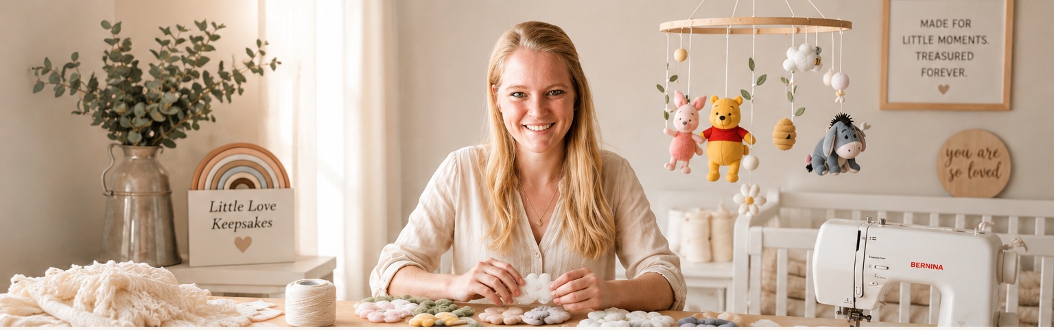Kirsten, founder of Little Love Keepsakes, in her creative studio